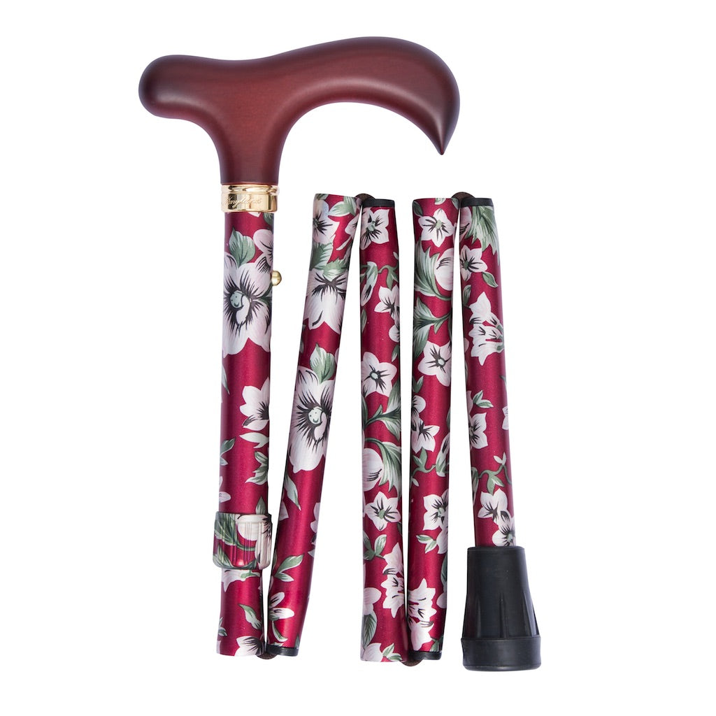 Classic Canes 可摺式拐杖 - 勃艮第紅色花 | 手杖摺疊式拐杖專門店香港 | HOHOLIFE好好生活 