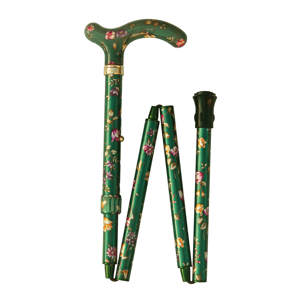 Classic Canes 纖巧可摺式手杖 ﹣ 綠色花 | Classic Canes Green Floral Petite Folding Cane | Classic Canes | 英國 | HOHOLIFE好好生活