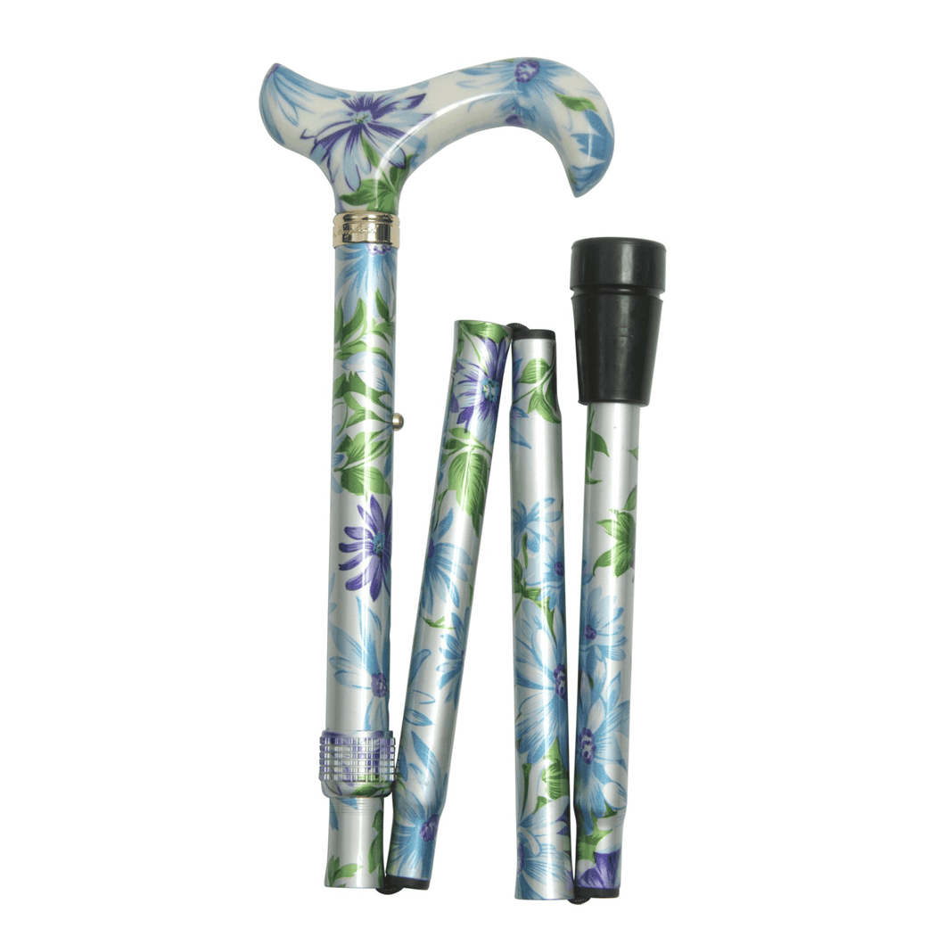 Classic Canes Blue and Green Floral Elite Folding Derby - HOHOLIFE